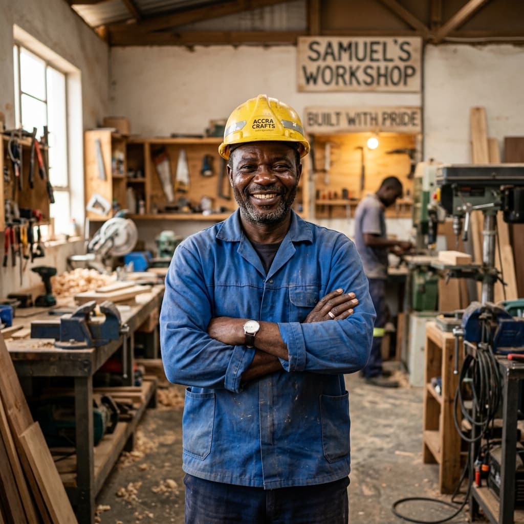 Smiling African male artisan in a workshop